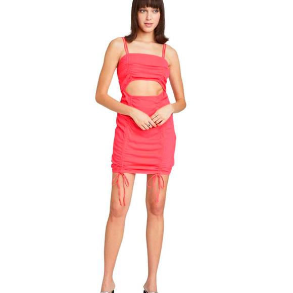 XXL Sleeveless Cut Out Ruched Front Bodycon Dress Vibrant Pink by Wild Fable - Picture 2 of 7